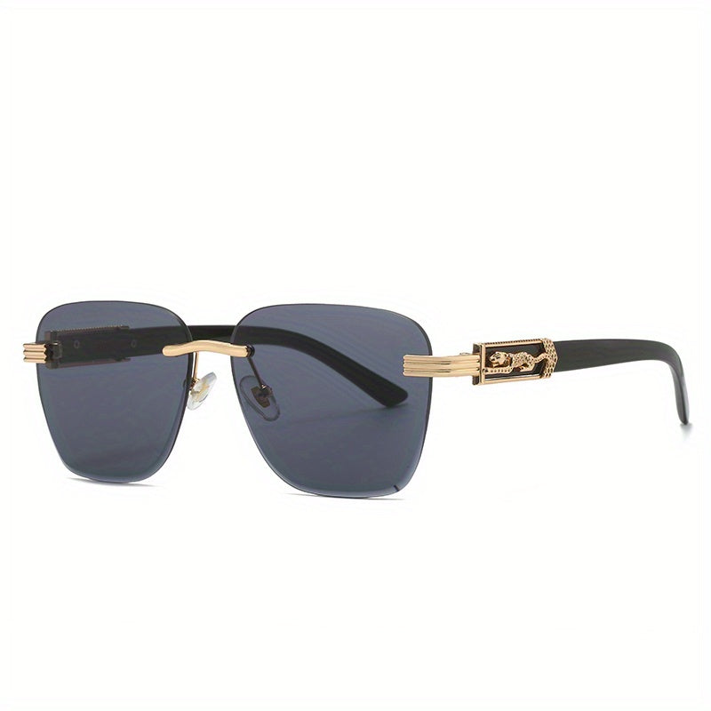 Rimless Square Sunglasses Leopard Decor UV400