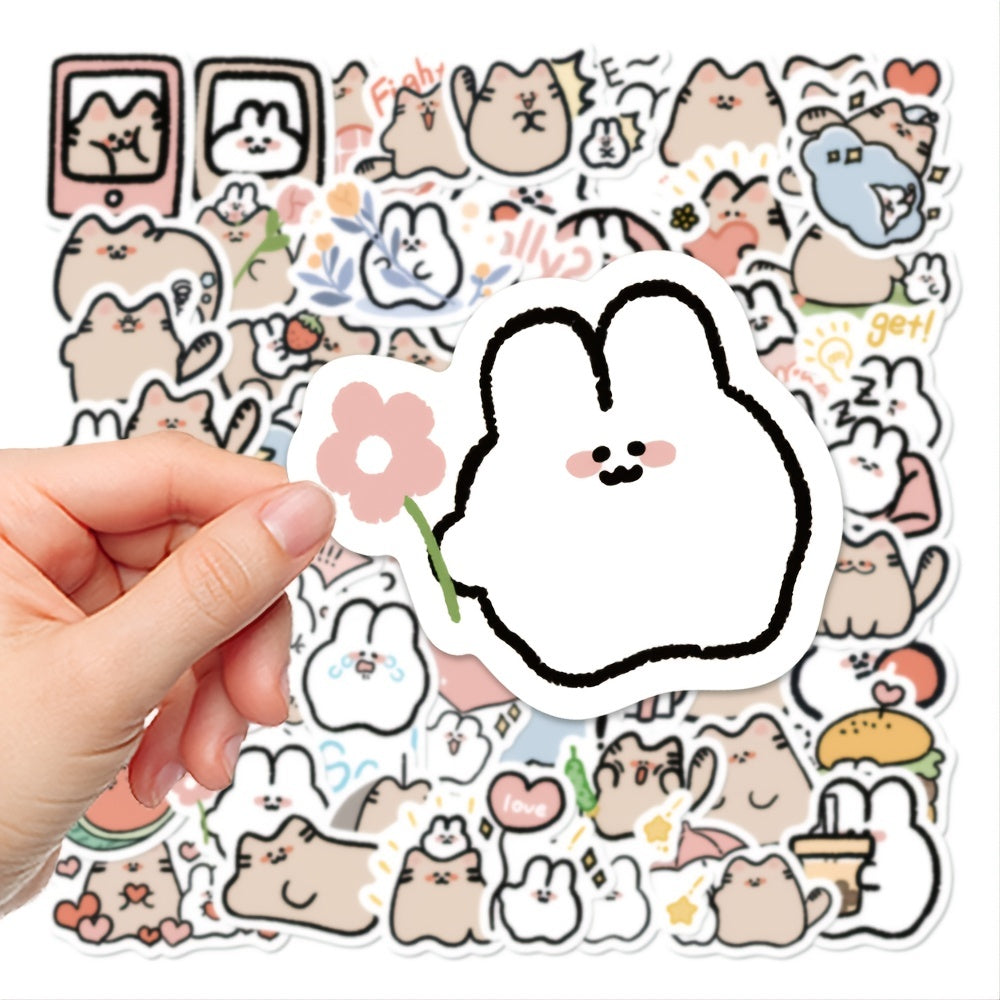 60pcs Cartoon Bunny Kitten Graffiti Stickers for DIY Projects