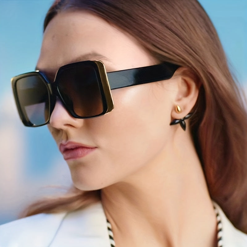Square Frame Sunglasses Vintage Oversized Flat Top Eyewear UV Blocking