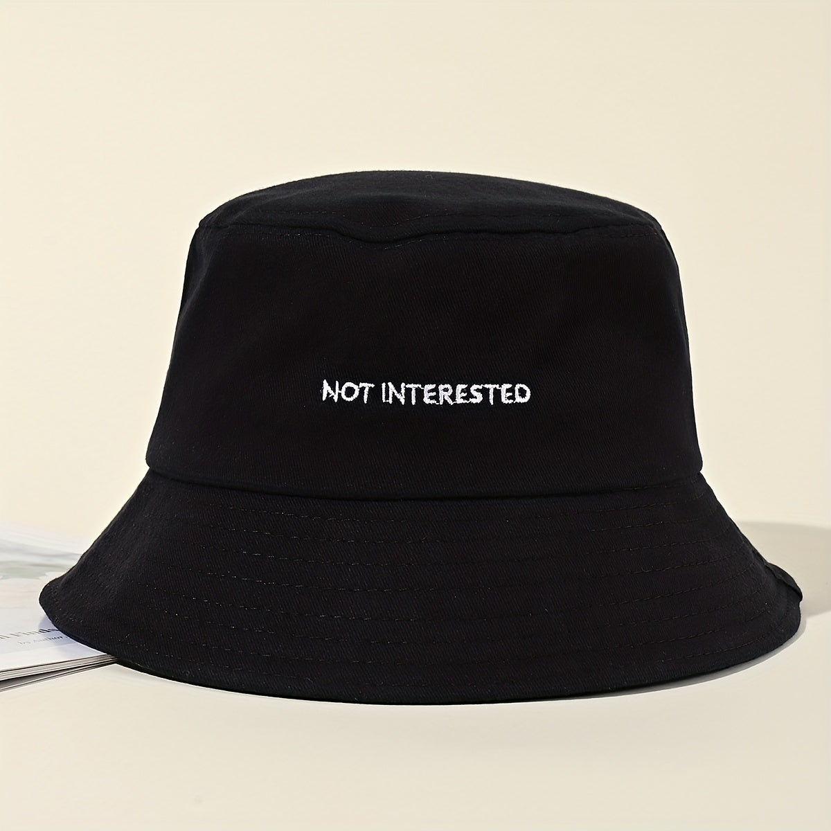 Embroidery Bucket Hat Lightweight Fisherman Cap Solid Sunscreen Travel Beach Hat