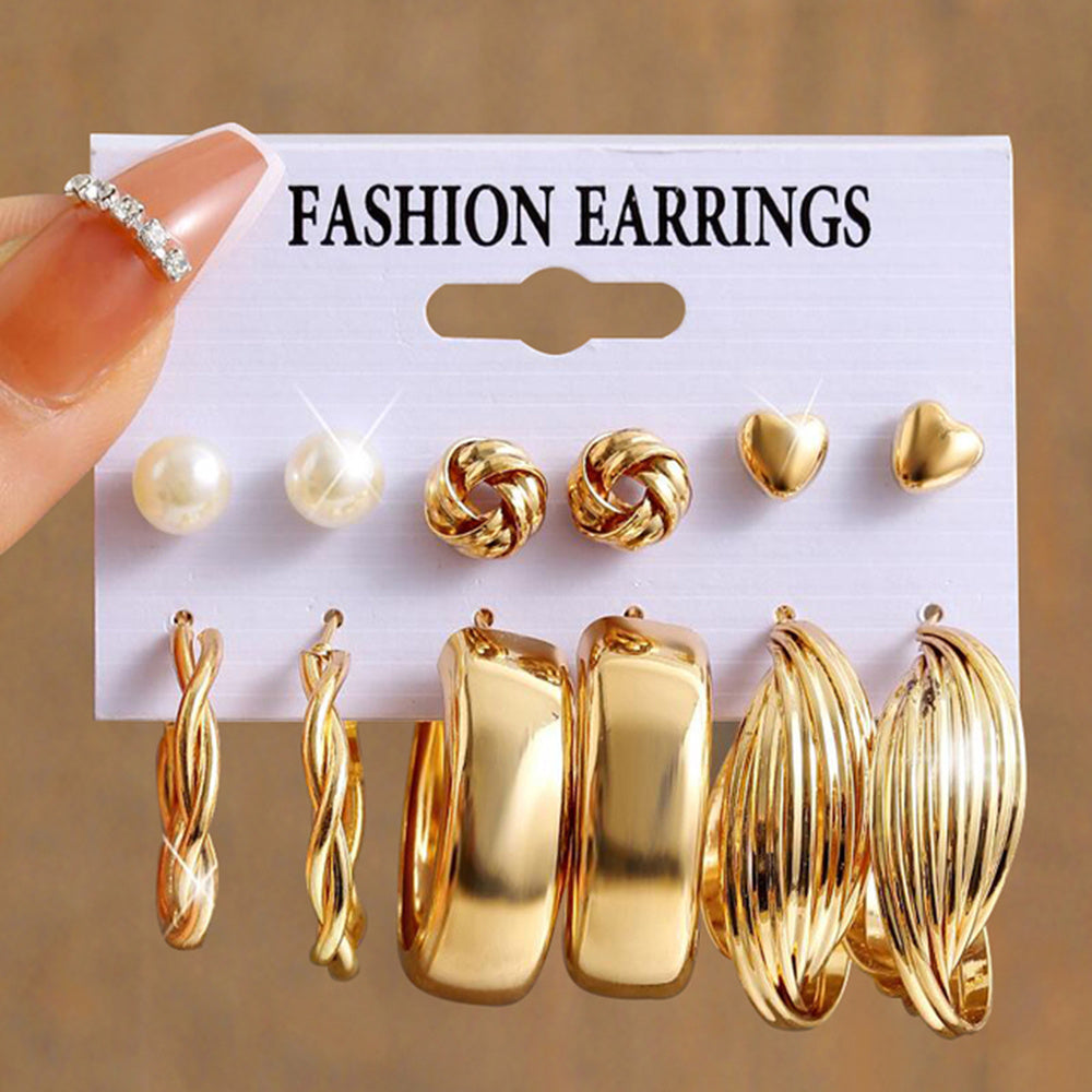 11 Pairs Golden Earrings Kit for Women & Girls - Zinc Alloy Ear Jewelry