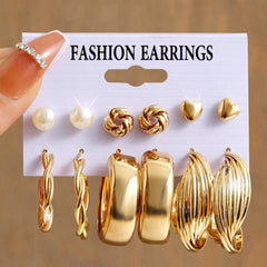 11 Pairs Golden Earrings Kit for Women & Girls - Zinc Alloy Ear Jewelry