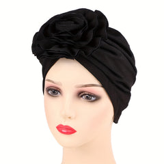 Solid Pleated Elastic Head Wrap Casual Beanie Head Scarf