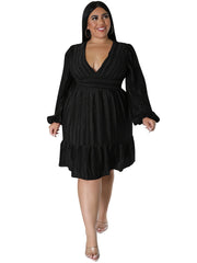  Strip Print Midi Dress Women's Plus Pleated Dress
