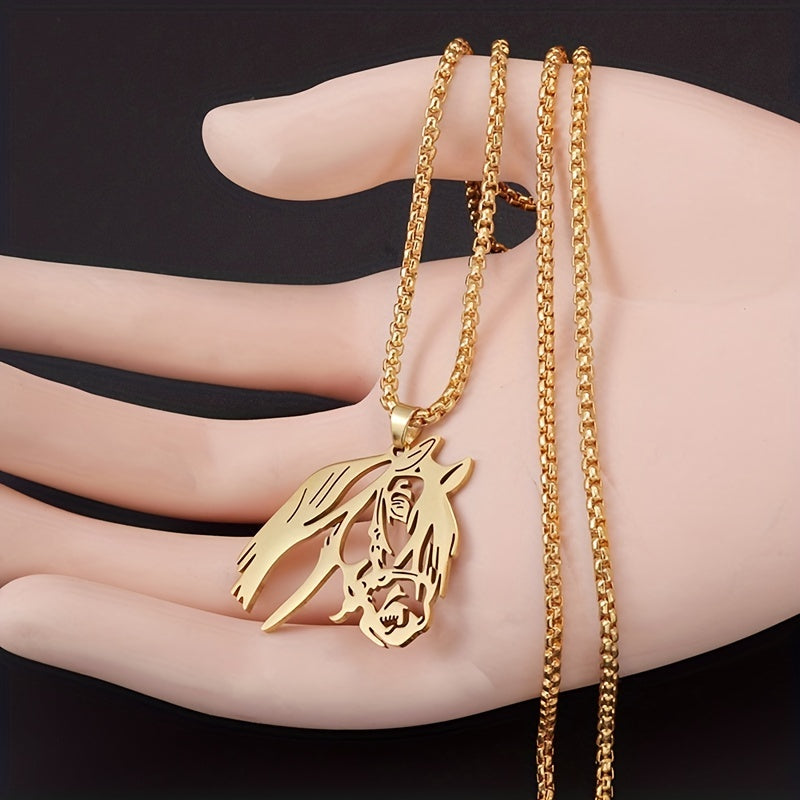 Horse Head Stainless Steel Pendant Necklace Punk Style Hip Hop Rock Jewelry