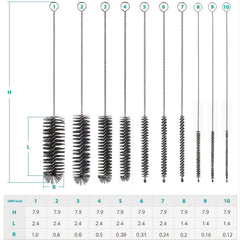 10pcs 304 Stainless Steel Bottle Brushes Reusable Straw Cleaning Brush
