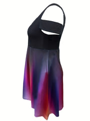  Colorblock Ombre Print Cold Shoulder Dress