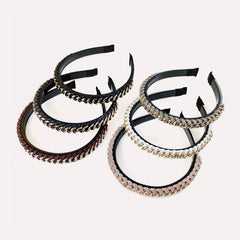 Vintage PU Leather Headband Chain Braided Hair Band Metal Head Hoop