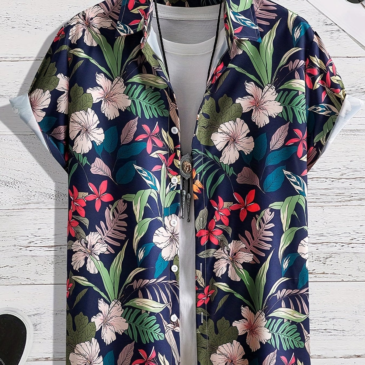 Tropical Flower Pattern Men's Hawaiian Shirt for Summer Vacation