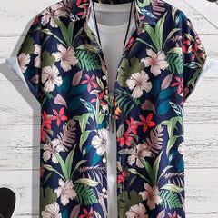 Tropical Flower Pattern Men's Hawaiian Shirt for Summer Vacation