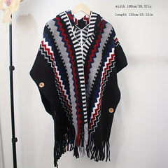 Striped Tassel Shawl Bohemian Block Warm Wrap Ruffles Knitted
