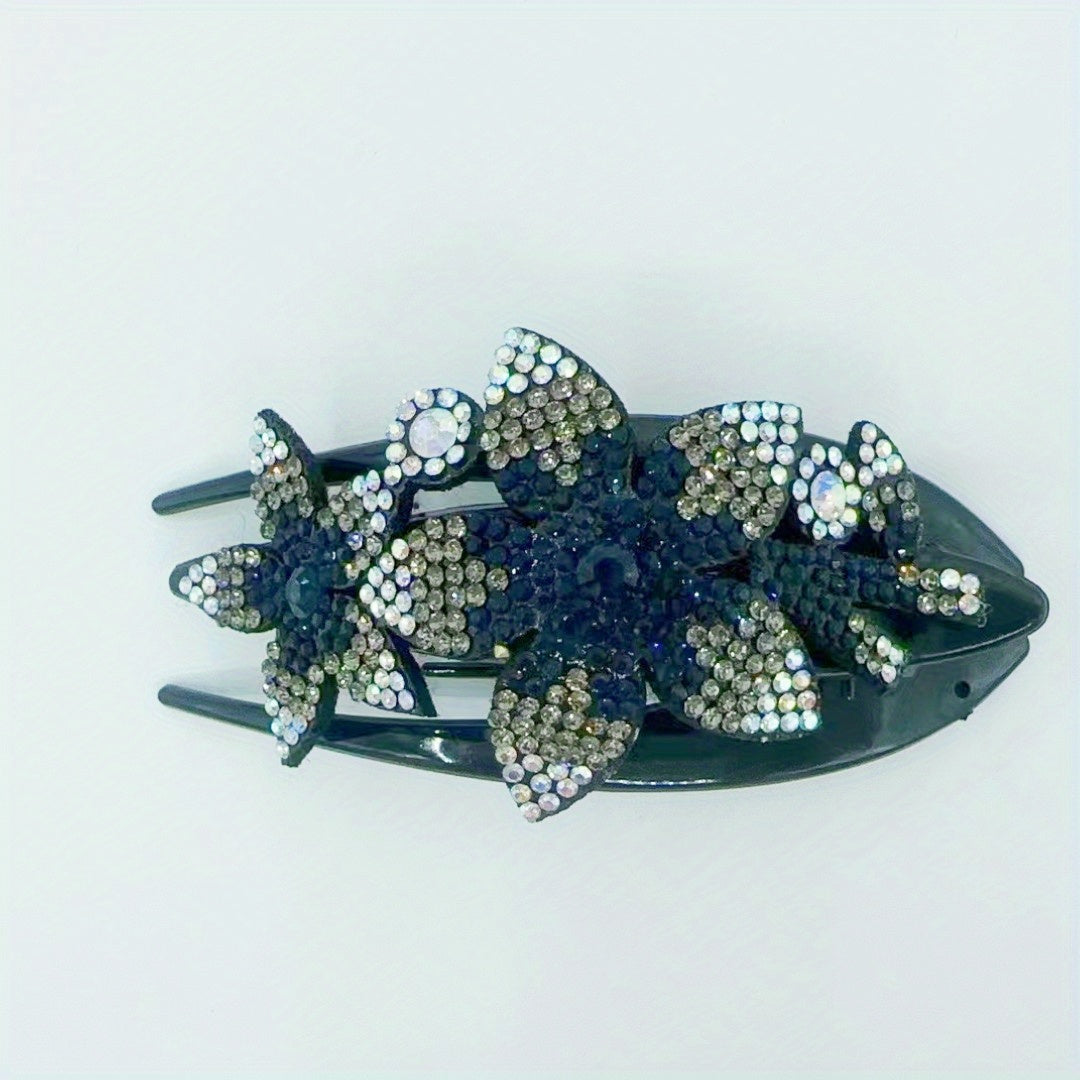 Flower Leaf Decor Hair Clip Anti Slip Rhinestone Duck Billed Clip