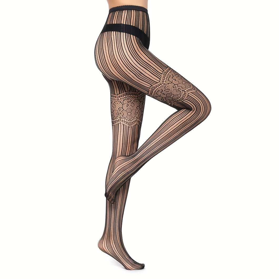 Striped Jacquard Fishnet Tights High Waist Pantyhose Women's Stockings