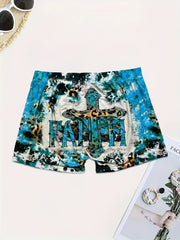  Cross Art Letter Print Tie Dye High Rise Shorts