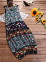  Colorblock Floral Print Tank Dress