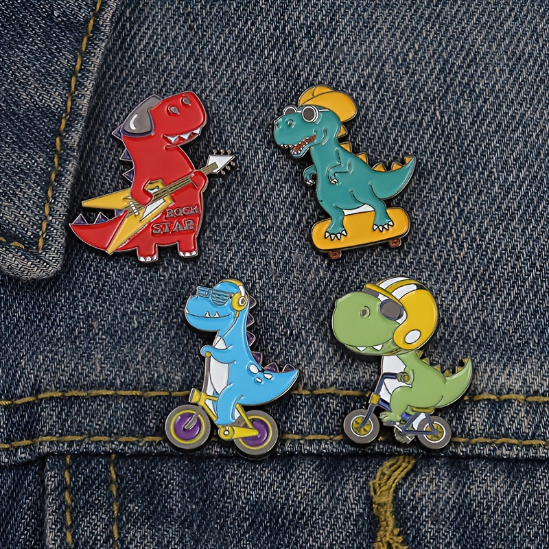 Dinosaur Enamel Pin Red Green Guitar Brooch for Women Bag Gift