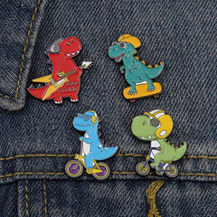 Dinosaur Enamel Pin Red Green Guitar Brooch for Women Bag Gift
