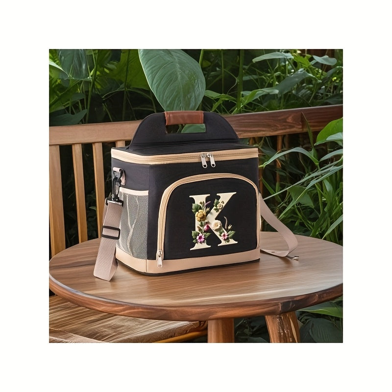 Floral Print Insulated Lunch Bag Durable Canvas Polyester Reusable Tote