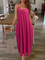  Solid Round Neck Maxi Cami Dress