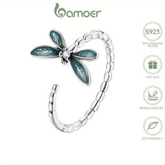 925 Silver Dragonfly Zircon Ring Adjustable Cuff Jewelry