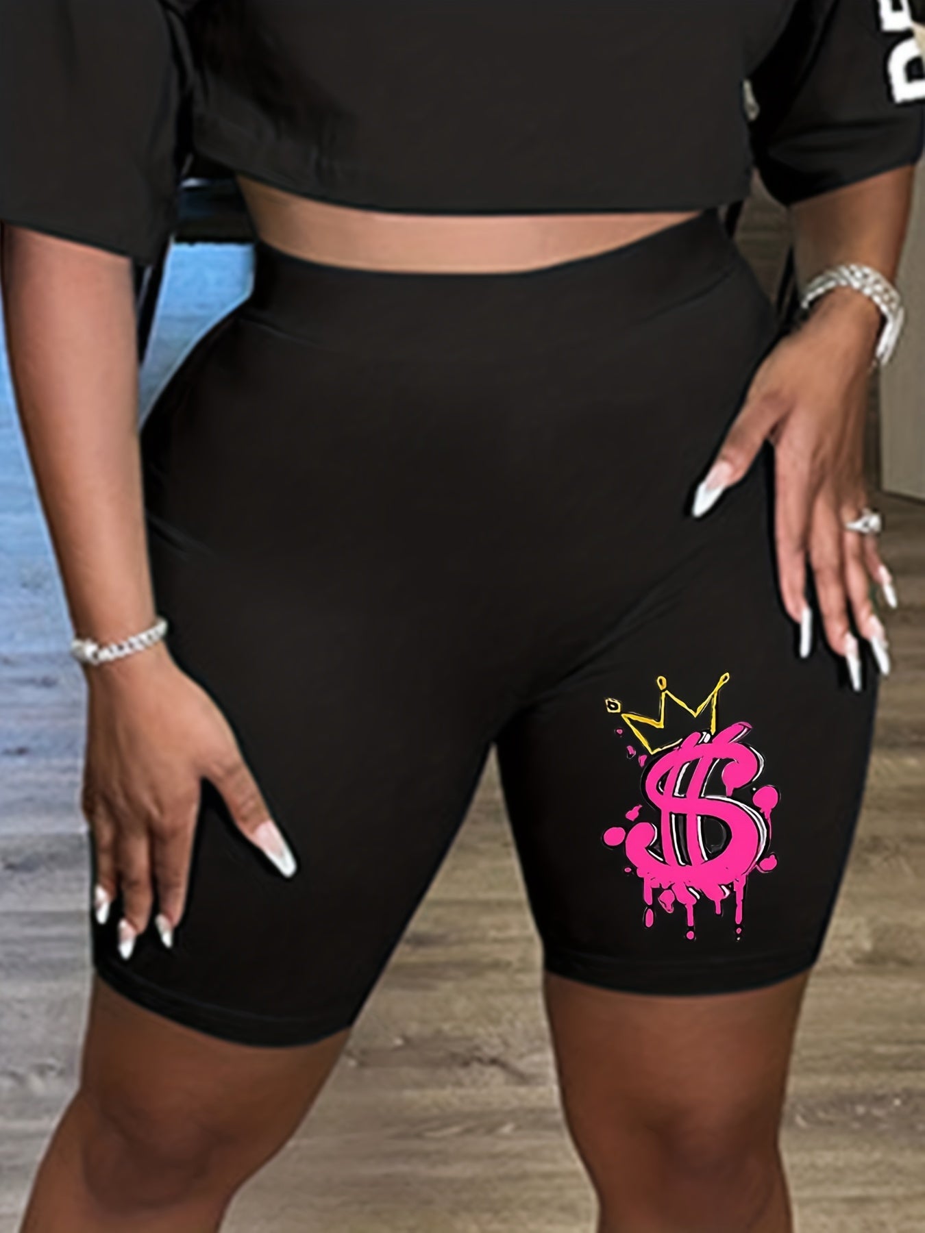 Women's Plus Graphic Print High Rise Biker Shorts