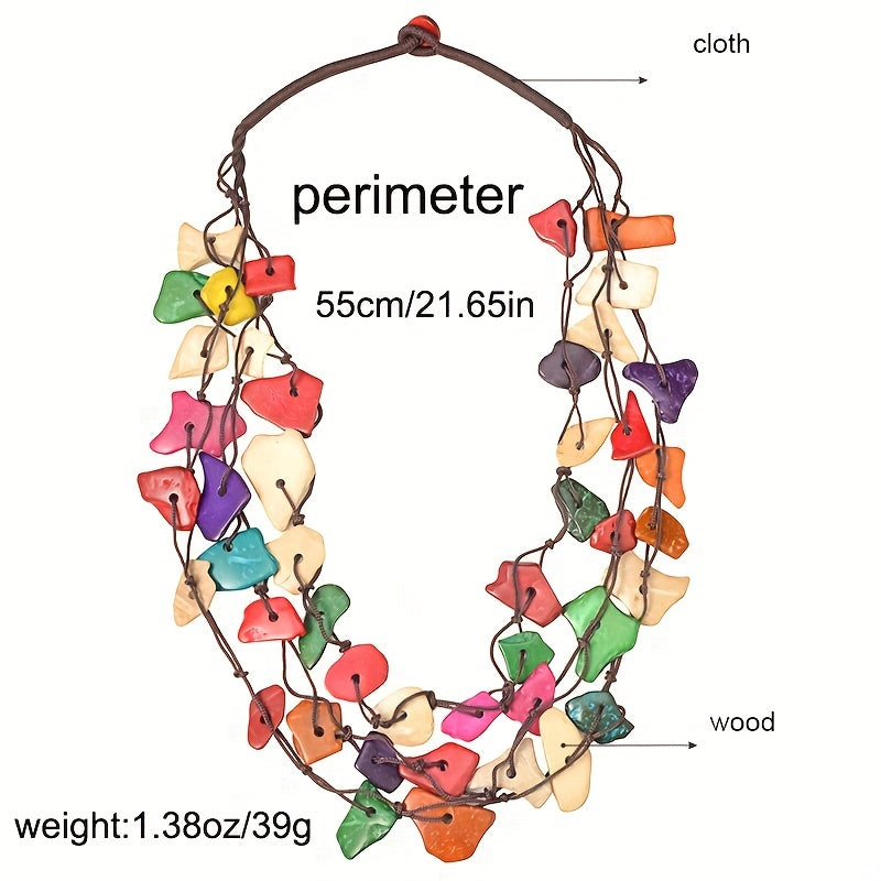 Boho Colorful Wooden Beads Multilayer Necklace