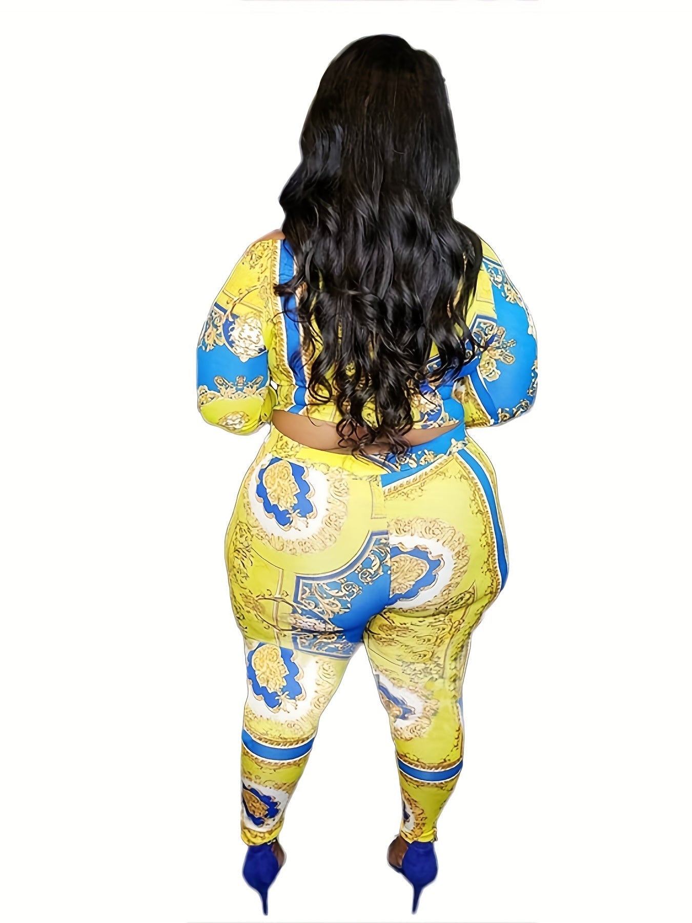  Baroque Print Boat Neck Top & Leggings Set