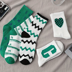 5 Pairs Letter & Heart Print Socks Mid Tube Women's Stockings