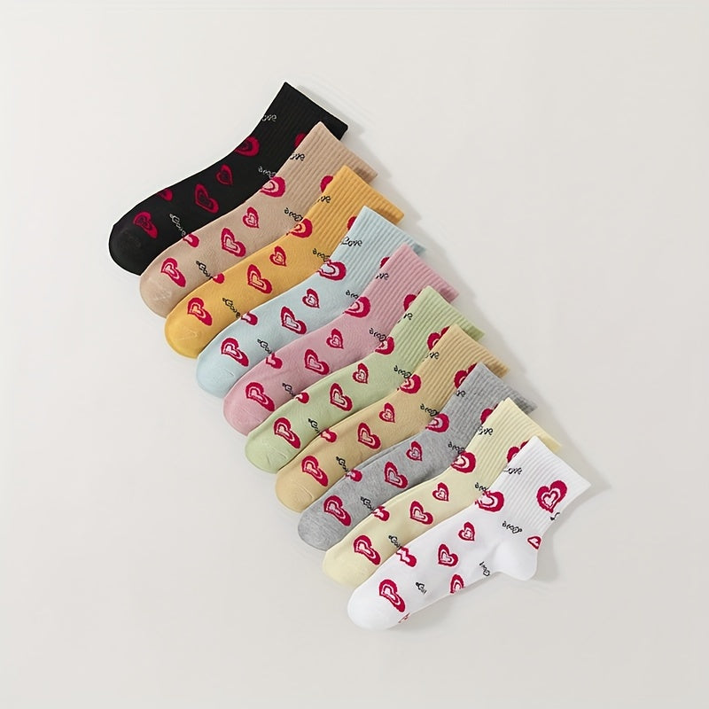 10 Pairs Heart Print Socks All-match Short Socks Women's Stockings