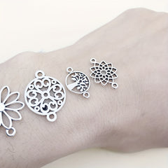 20pcs Antique Silver Flower Connector Charms Pendants for Jewelry Making