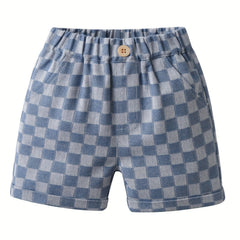 Plaid Print Boys Creative Shorts Casual Quick Dry Stretchable Summer Outdoor