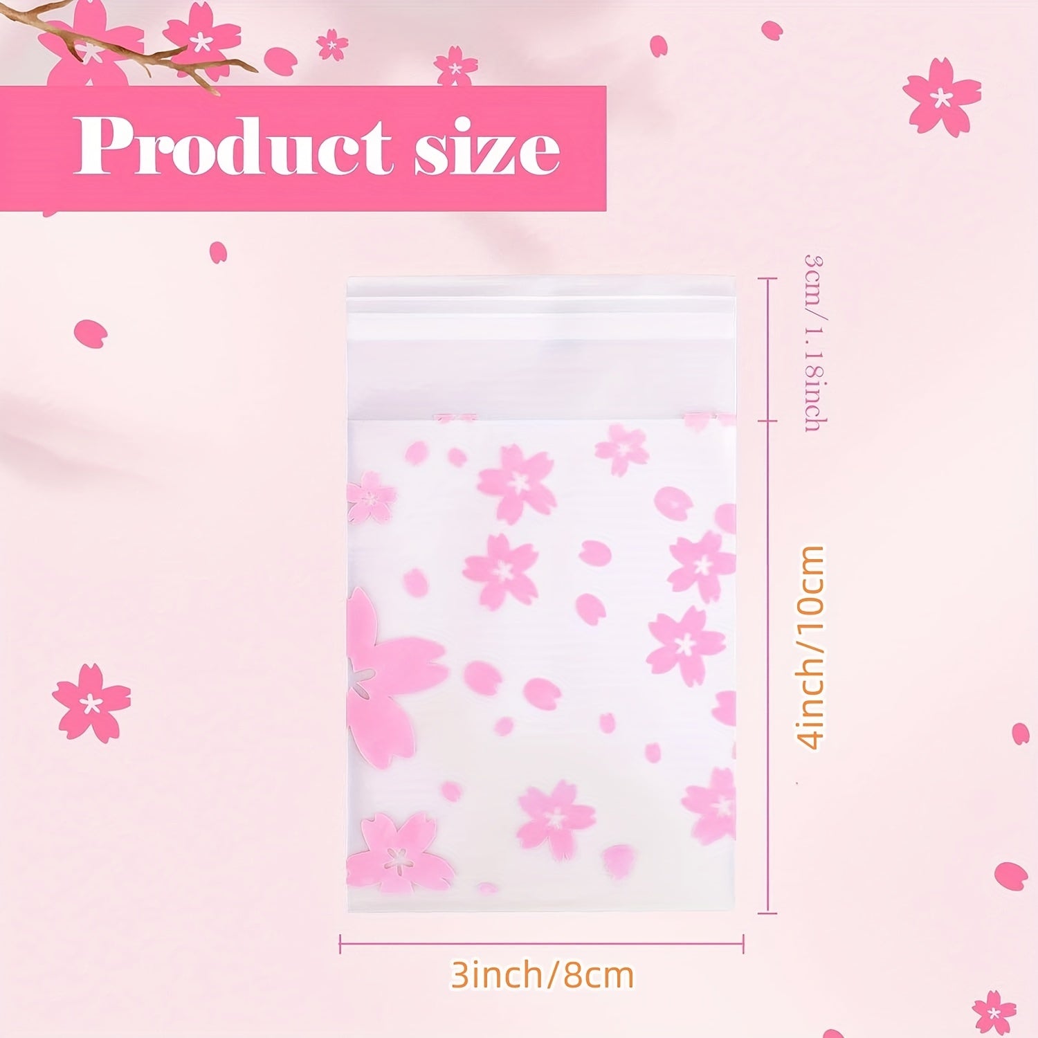 200pcs Frosted Cherry Flowers Glass Paper Bags - Self Adhesive