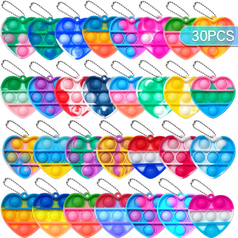 30pcs Heart Push Bubble Pop Fidget Keychains