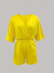 Short Sleeve Romper Jumpsuit Drawstring Waist Casual