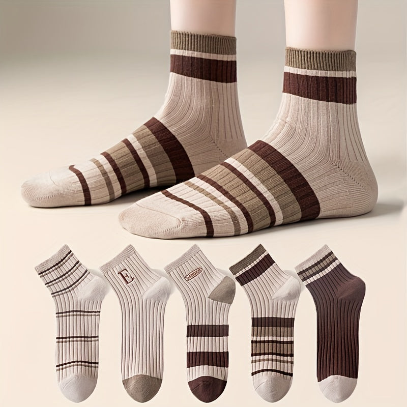 5 Pairs Letter Print Striped Socks Women's Stockings
