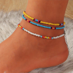Colorful Beaded Anklet Set - Summer Beach Jewelry