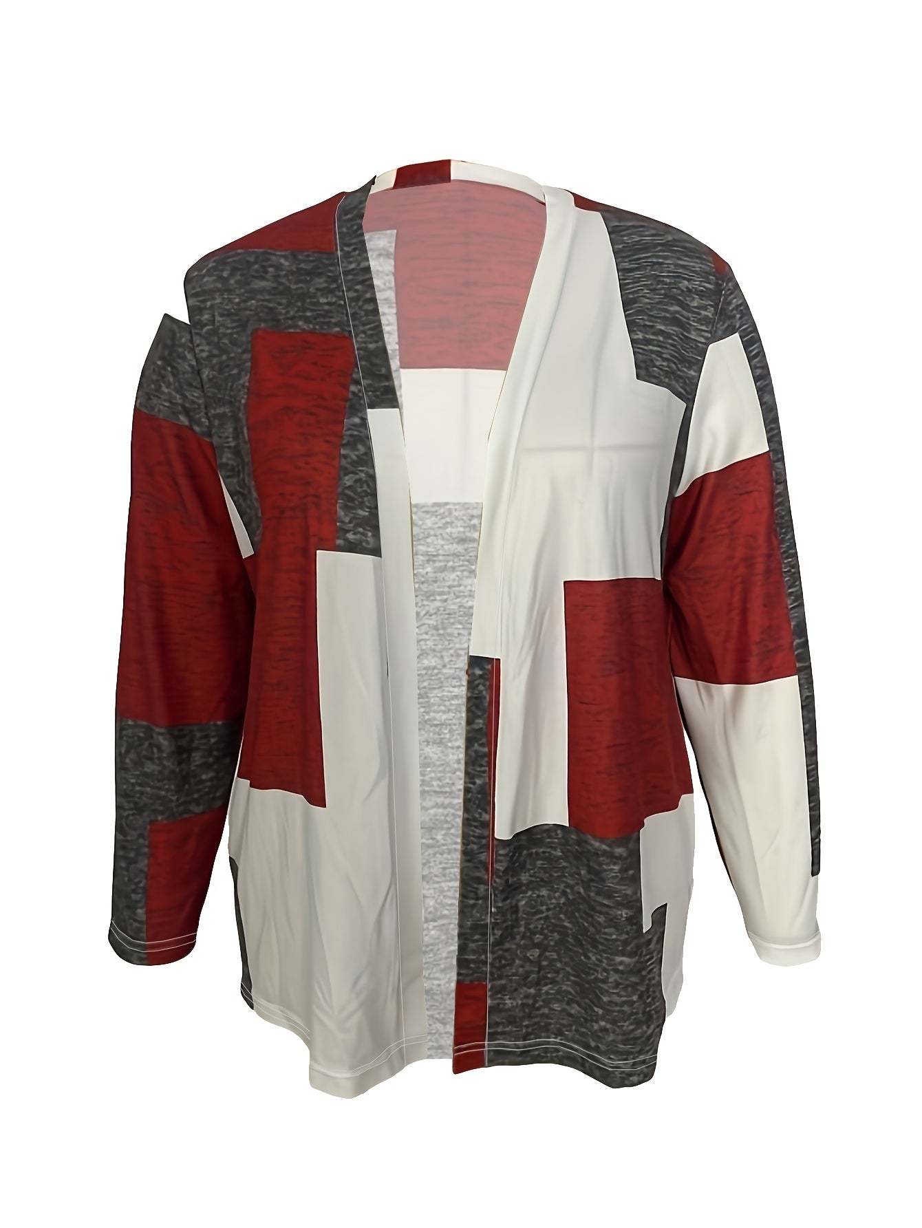  Colorblock Long Sleeve Open Front Cardigan