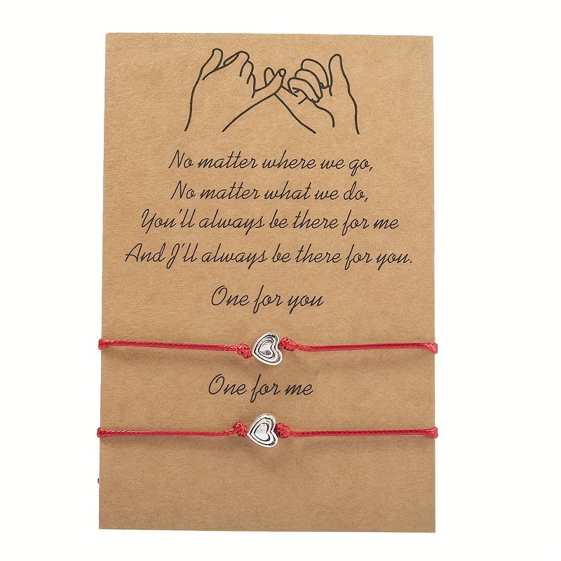 2 Pcs Stackable Heart Bracelet Adjustable Rope Braided Bracelet