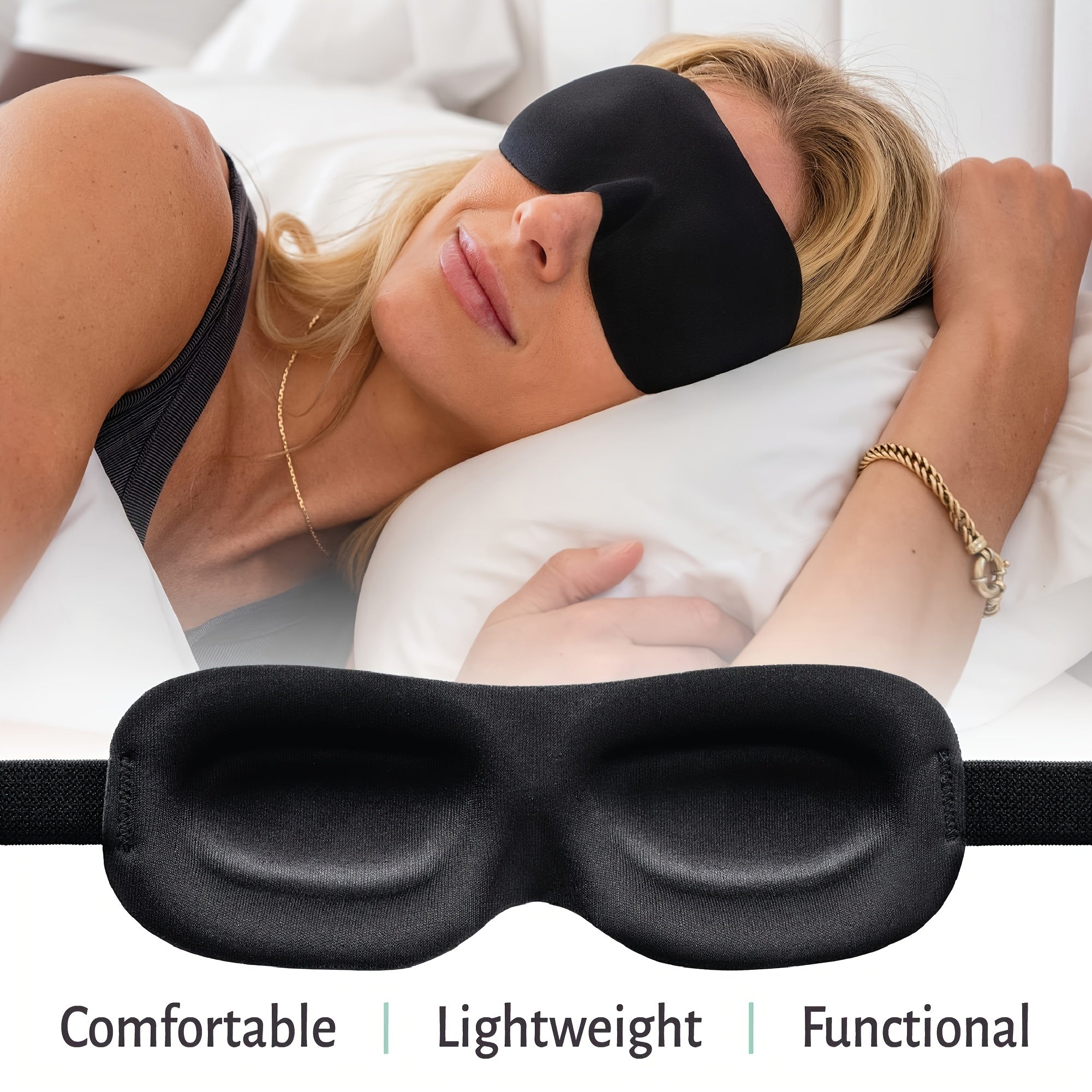 Blackout Sleep Eye Mask 3D Contoured Blindfold Adjustable Strap