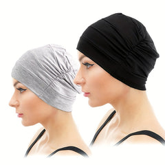 2pcs Ruched Turban Solid Inner Cap Lightweight Head Wrap Underscarf Beanie Cap