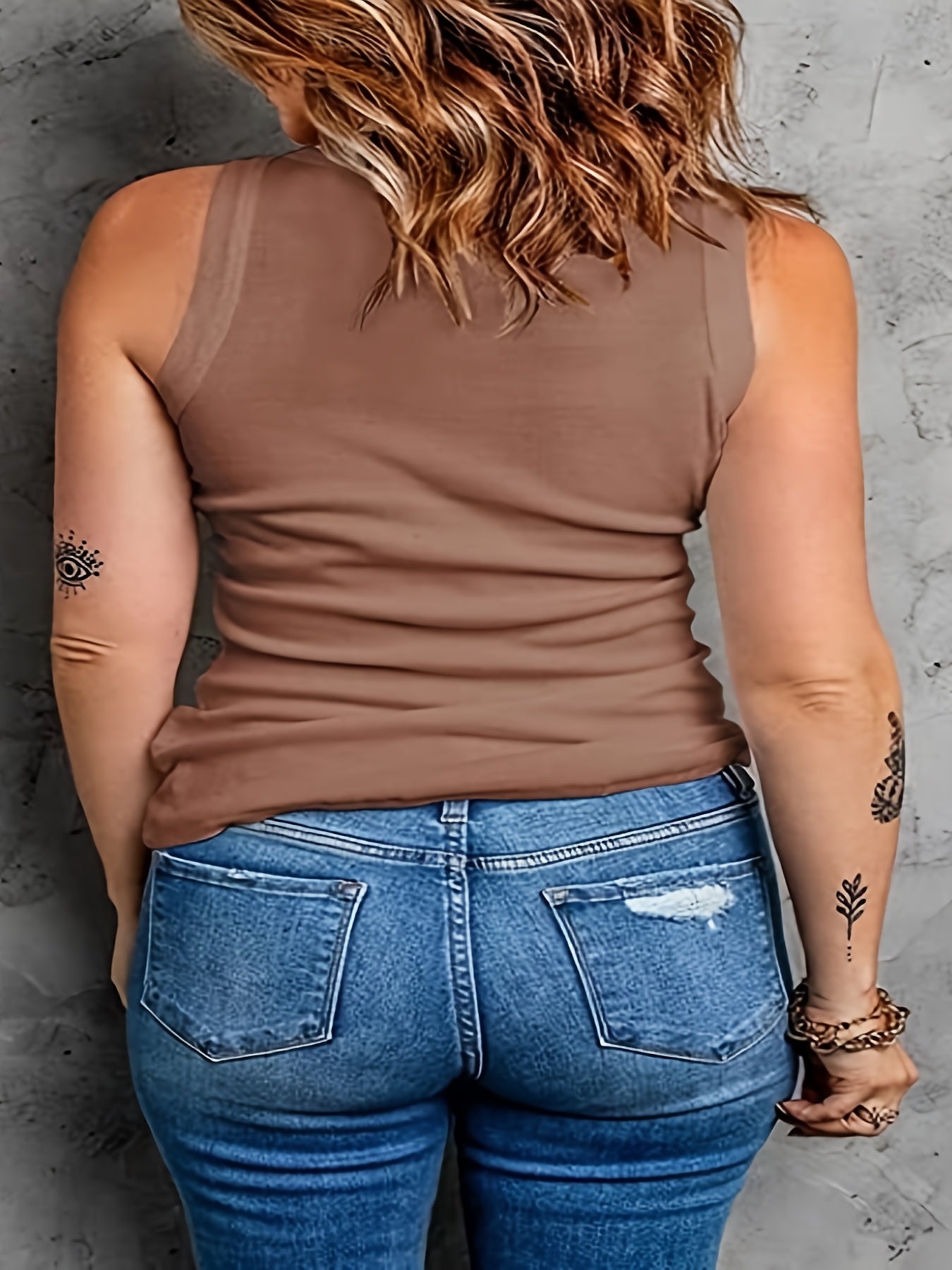  Basic Tank Top Women's Plus Plain Round Neck Medium Stretch Tank Top