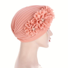 Flower Patch Ramadan Turban Cap Head Scarf Solid Chiffon Head Wrap