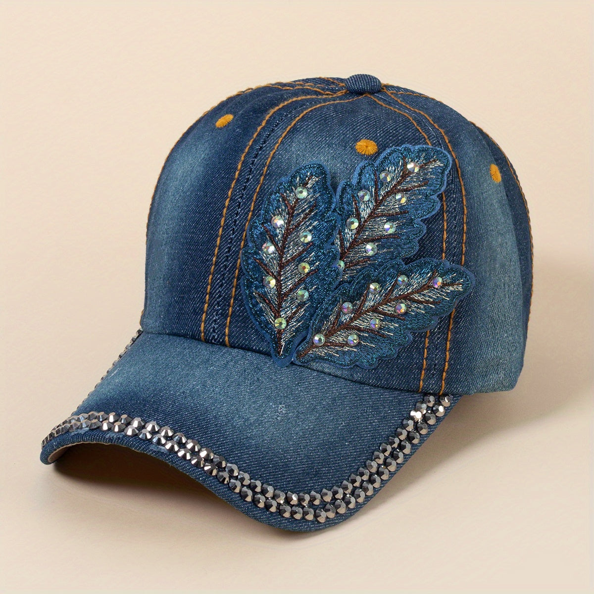 Denim Washed Baseball Cap Butterfly Feather Patch Distressed Casual Dad Hats