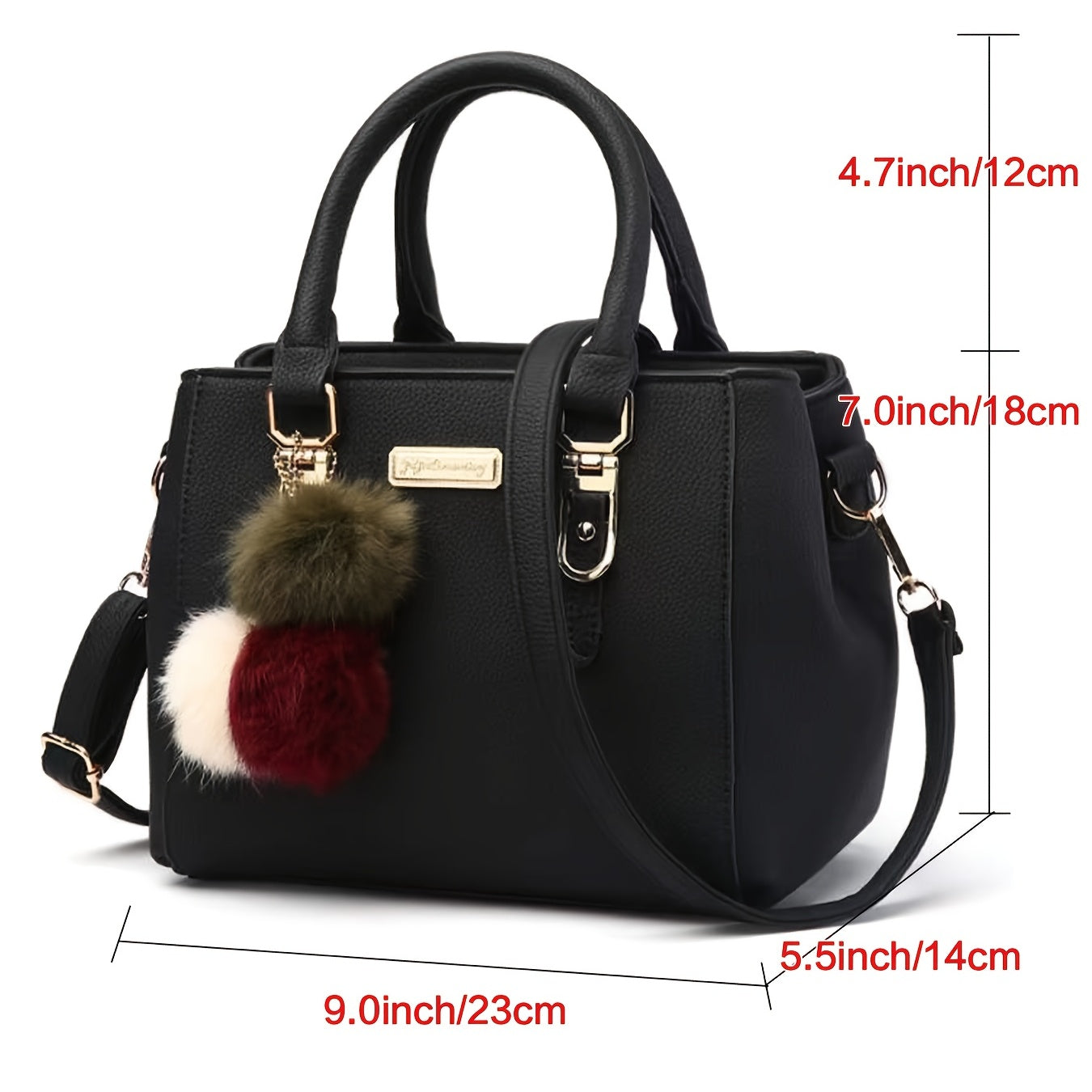 Stylish PU Leather Crossbody Bag Handbag Shoulder Bag with Fluffy Ball Pendant