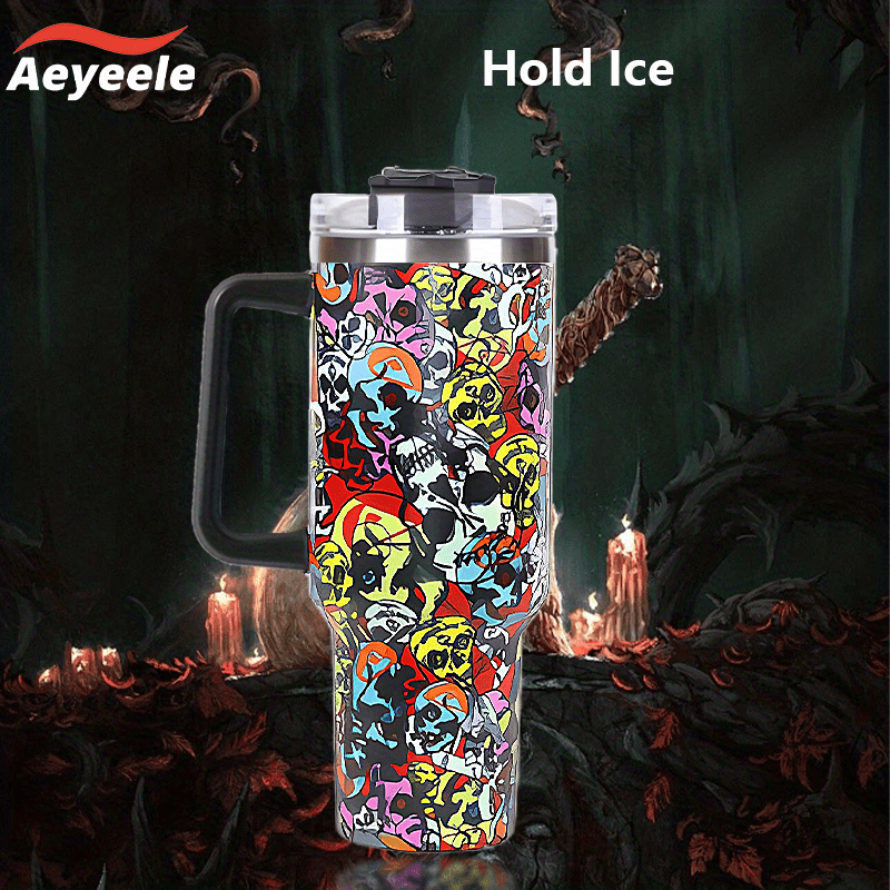 Aeyeele 40oz Skull Series Water Bottle Tumbler Insulated Stainless Steel