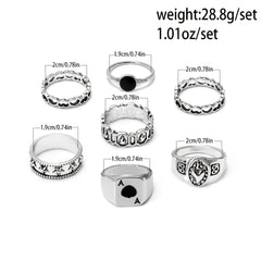 7-Piece Retro Hollow Love Element Charm Set Rings for Men