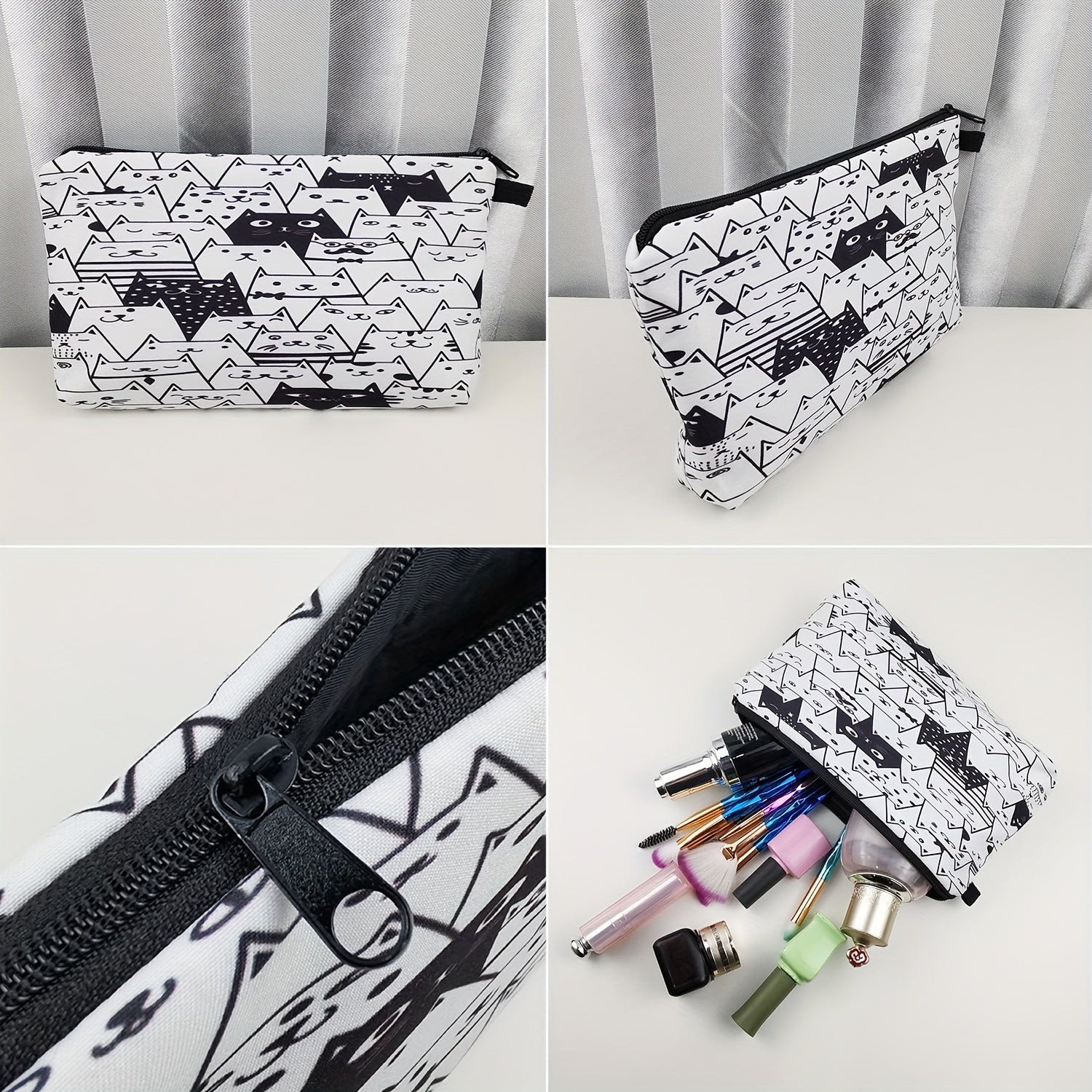 Flower & Letter Print Cosmetic Bag Zipper Makeup Pouch