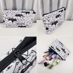 Flower & Letter Print Cosmetic Bag Zipper Makeup Pouch