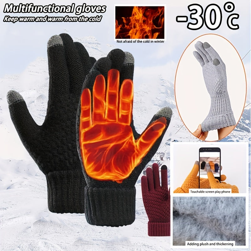 Winter Touch Screen Gloves Stretchy Knitted Fu