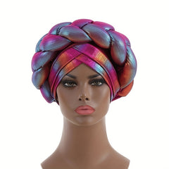 Rose Red Gradient Turban Cap Braided Hijab Hat Pre tied Head Wrap